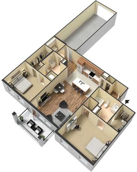 2 Bed Floor Plan at Meridian Park Apartments, Collierville, TN, 38017